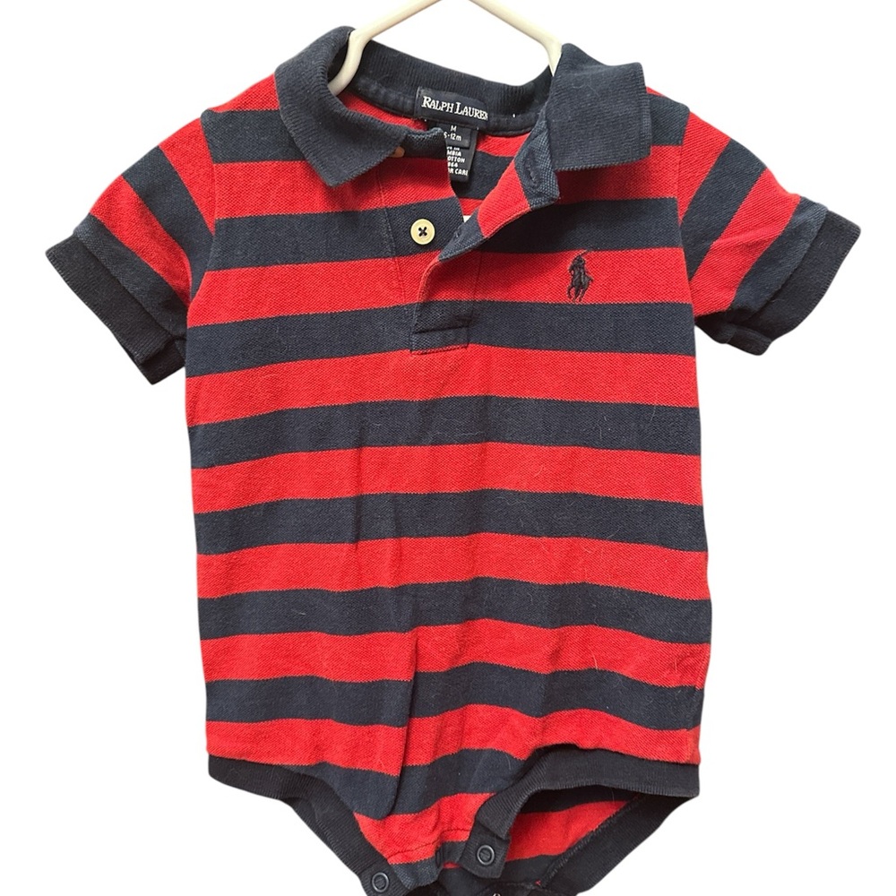 Ralph Lauren Navy and Red Striped Polo Onesie. Vintage: from the 80s!!